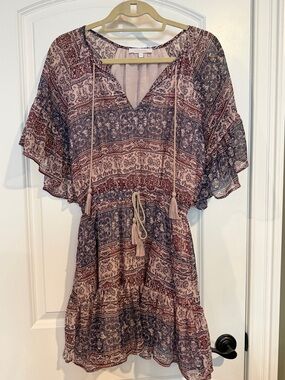 Olivaceous Printed Tie-Front Mini Dress in Pink & Purple